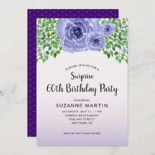 Purple Flowers Surprise 60th Birthday Invitation