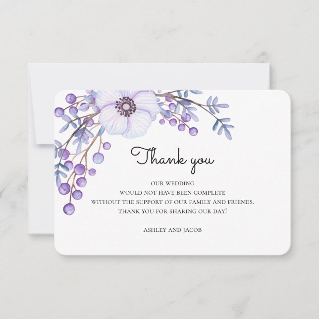 Purple flowers thank you. Botanical wedding note Invitation (Front)