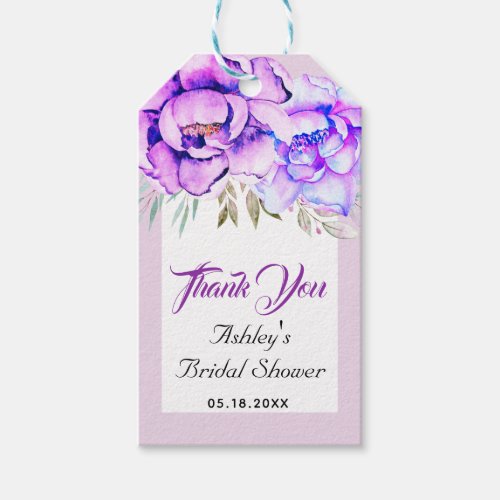 Purple flowers Thank you lilac bridal shower Gift Tags