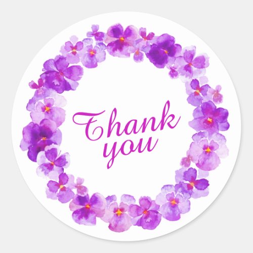 Purple flowers thank you watercolor art stickers