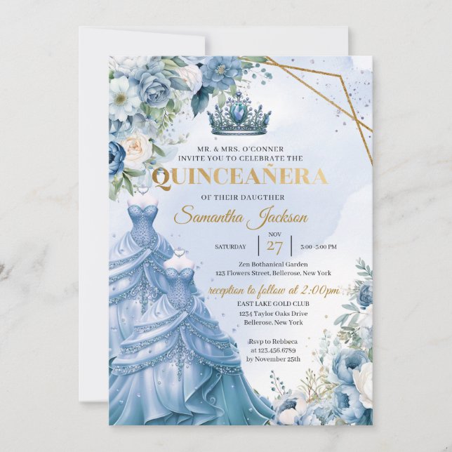 Purple flowers Twin Princess Dress Quinceañera Invitation (Front)