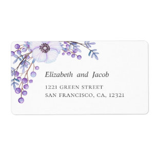 Purple flowers. Violet floral wedding address Label
