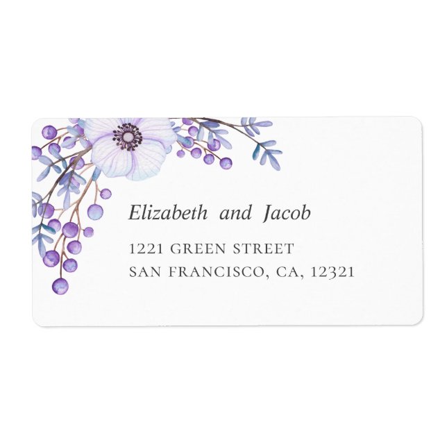 Purple flowers. Violet floral wedding address Label (Front)