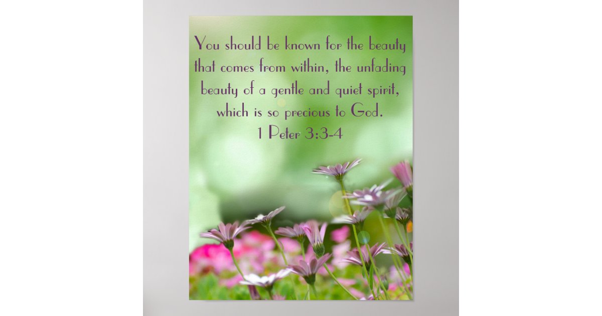 Purple Flowers W Bible Verse 1 Peter 3 3 4 Poster Zazzle