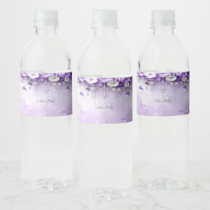 Purple Flowers Water Bottle Label