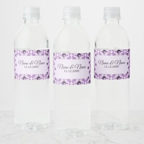 Purple Flowers Water Bottle Label