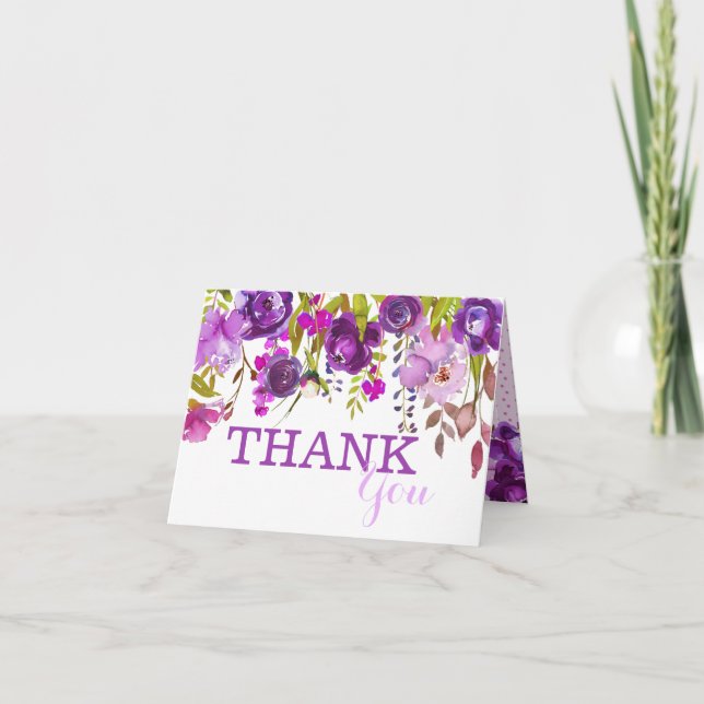 Purple Flowers Watercolor Floral Thank You (Front)