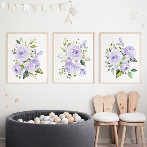 Purple Flowers Watercolor Flowers Gender Neutral Wall Art Sets