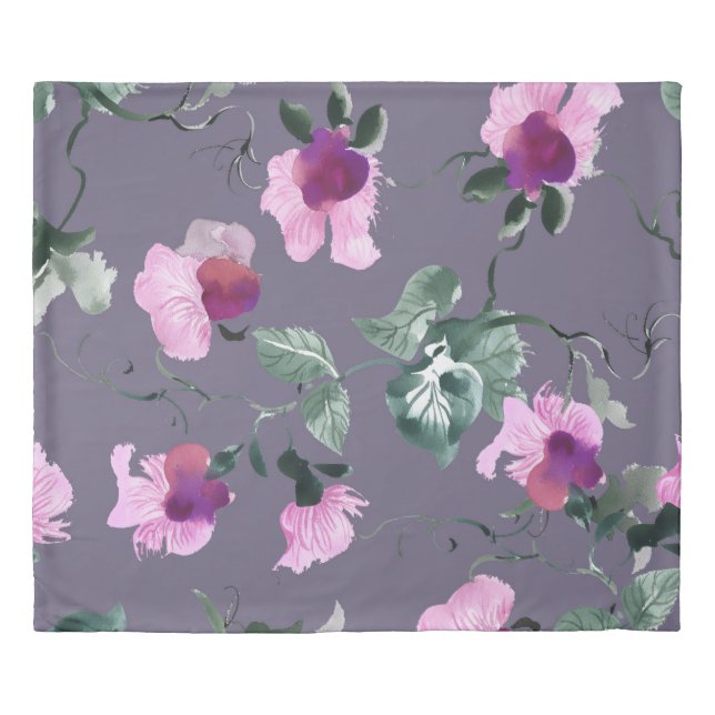Purple flowers: watercolor seamless pattern. duvet cover (Front)