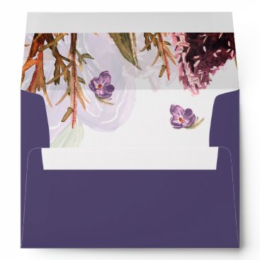 purple flowers watercolor wedding envelopes