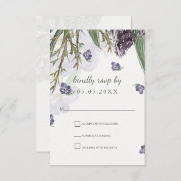 purple flowers watercolor wedding rsvp invitation