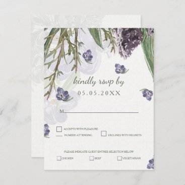 purple flowers watercolor wedding rsvp invitation