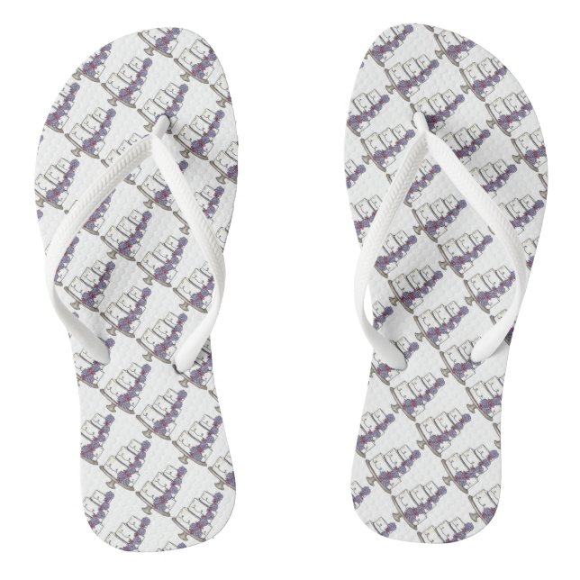 Purple Flowers Wedding Cake Bridesmaid Bride Flip Flops (Footbed)