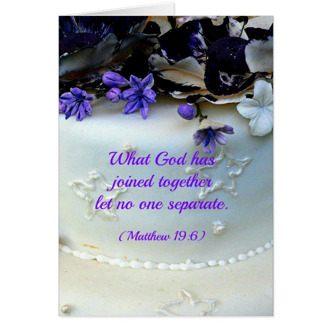 Purple flowers wedding cake with Bible verse Cards (Front)
