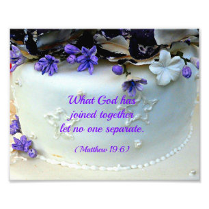 Purple flowers wedding cake with Bible verse Photo Print
