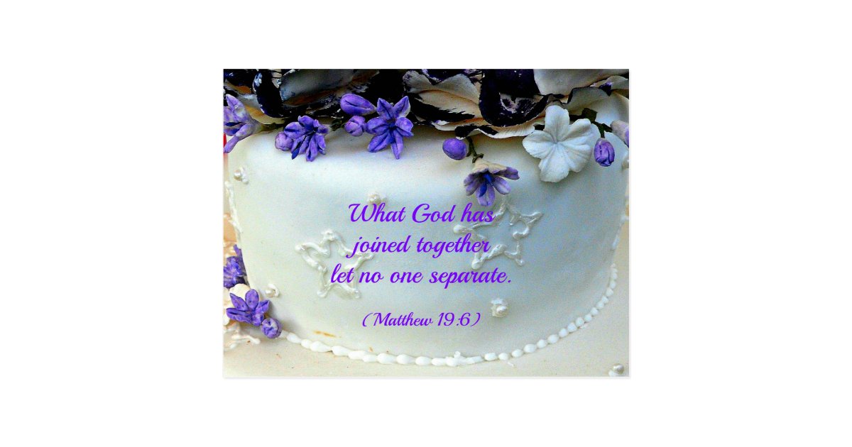 Purple Flowers Wedding Cake With Bible Verse Postcard Zazzle Com