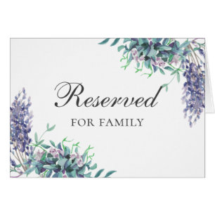 Purple flowers wedding. Floral reserved sign Cards