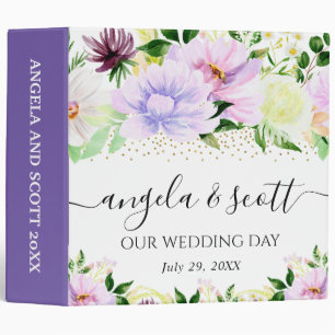 Purple Flowers Wedding Photo Album 3 Ring Binder