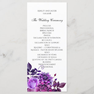 Purple flowers wedding program Floral сeremony