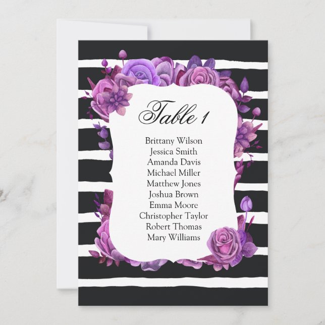 Purple flowers wedding seating chart. Table plan Invitation (Front)