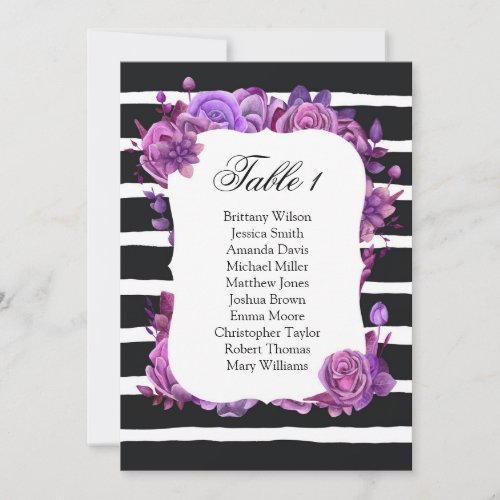 Purple flowers wedding seating chart Table plan Invitation