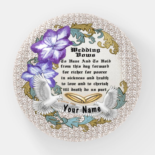 Purple Flowers Wedding Vows paperweight (Front)