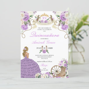 Purple Flowers Western Cowgirl Quinceañera Invitation