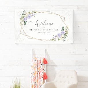 Purple Flowers, White Flowers, Birthday Welcome Banner