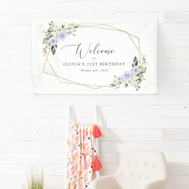 Purple Flowers, White Flowers, Birthday Welcome Banner (Insitu)