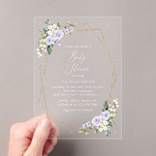 Purple Flowers, White Flowers, Boho, Baby Shower Acrylic Invitations
