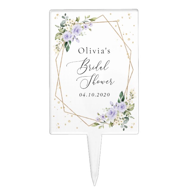 Purple Flowers, White Flowers, Boho, Bridal Shower Cake Topper (Front)