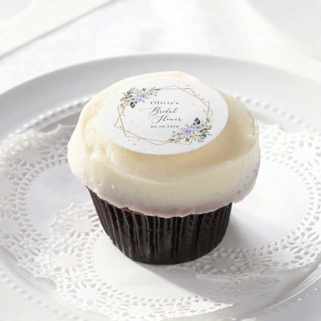 Purple Flowers, White Flowers, Boho, Bridal Shower Edible Frosting Rounds (Cupcake)
