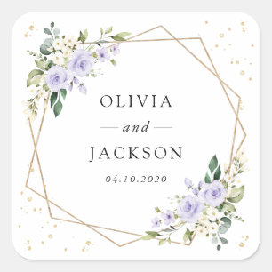 Purple Flowers, White Flowers, Boho, Wedding Square Sticker
