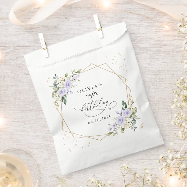 Purple Flowers, White Flowers, Greenery, Birthday Favor Bag (Clipped)