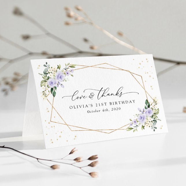 Purple Flowers, White Flowers, Greenery, Birthday Thank You Card (Creator Uploaded)
