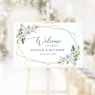 Purple Flowers, White Flowers, Wedding Welcome Sign