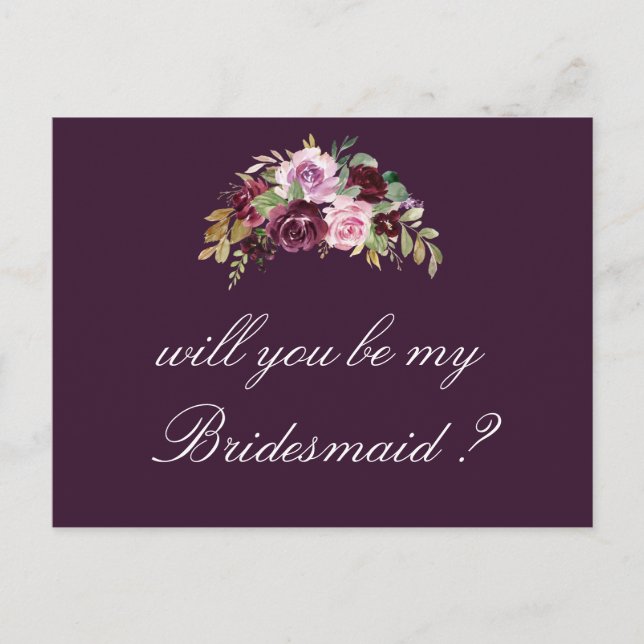 purple flowers will you be my bridesmaid card (Front)