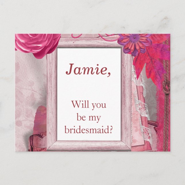 Purple Flowers Will you be my bridesmaid Invitation Postcard (Front)