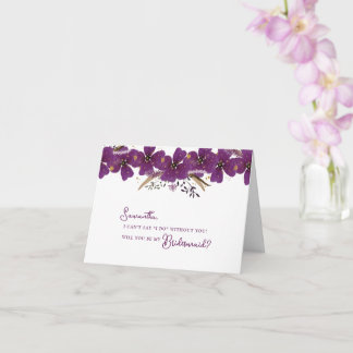 Purple Flowers Will You Be My Bridesmaid Proposal Card