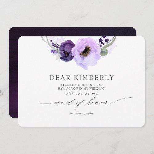 Purple Flowers Will You Be My Maid of Honor Invitation