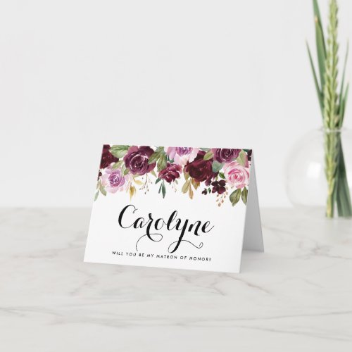 Purple Flowers Will You Be My Matron of Honor Card