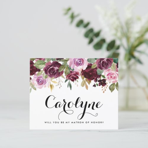 Purple Flowers Will You Be My Matron of Honor Card
