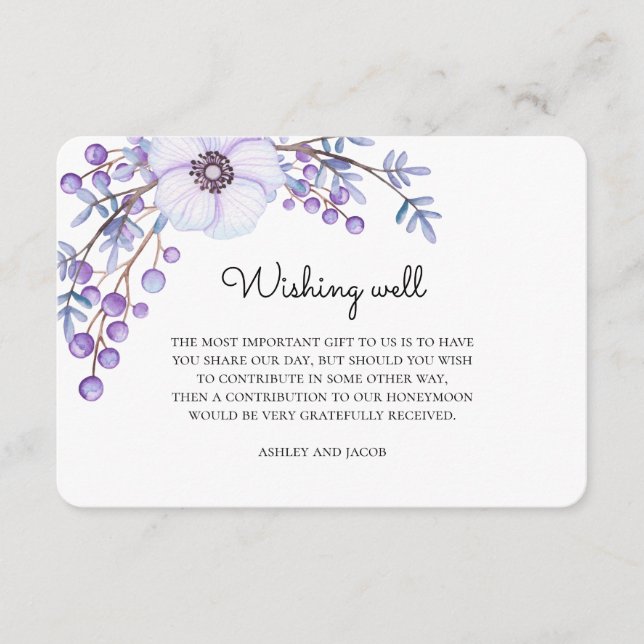 Purple flowers wishing well. Floral wedding insert (Front)