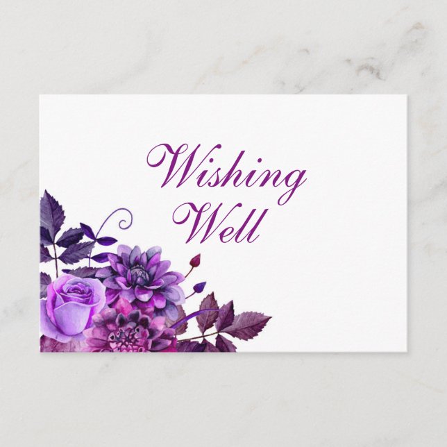 Purple flowers wishing well. Wedding insert card (Front)