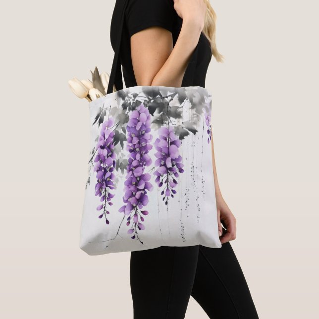 Purple Flowers Wisteria Tree Tote Bag (Close Up)