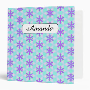 Purple Flowers with Aquamarine and Pink Petals 3 Ring Binder