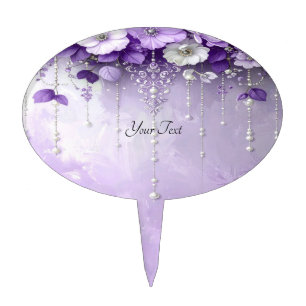 Purple Flowers with Dangling Pearls Cake Topper