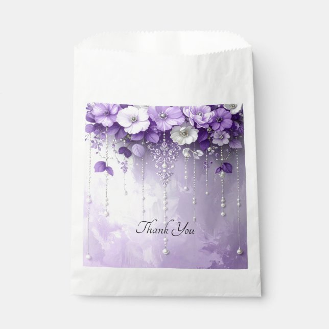 Purple Flowers with Dangling Pearls Favor Bag (Front)