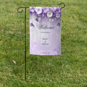Purple Flowers with Dangling Pearls Garden Flag