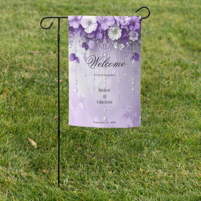 Purple Flowers with Dangling Pearls Garden Flag (In SItu)